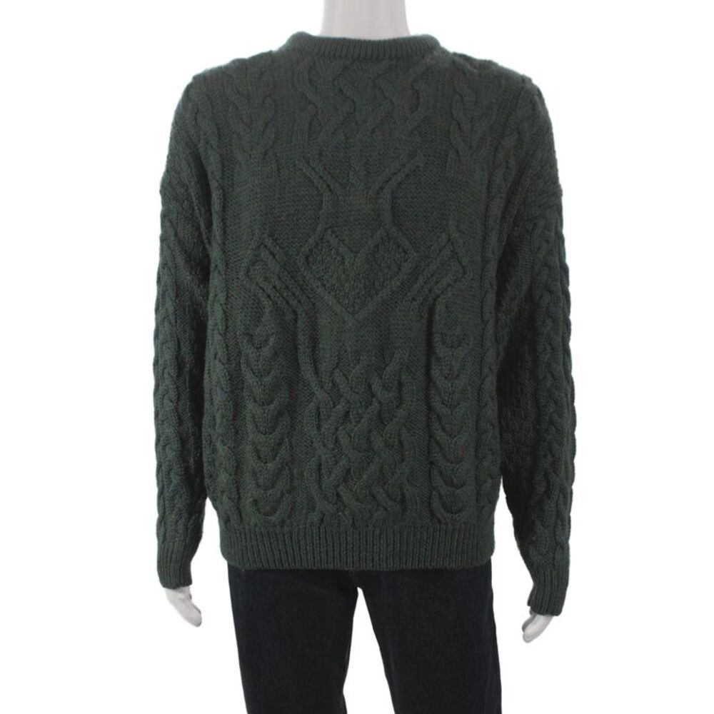 Aran Crafts Mens Pullover Green Merino Wool Organic Cotton Crew Neck Size 2XL